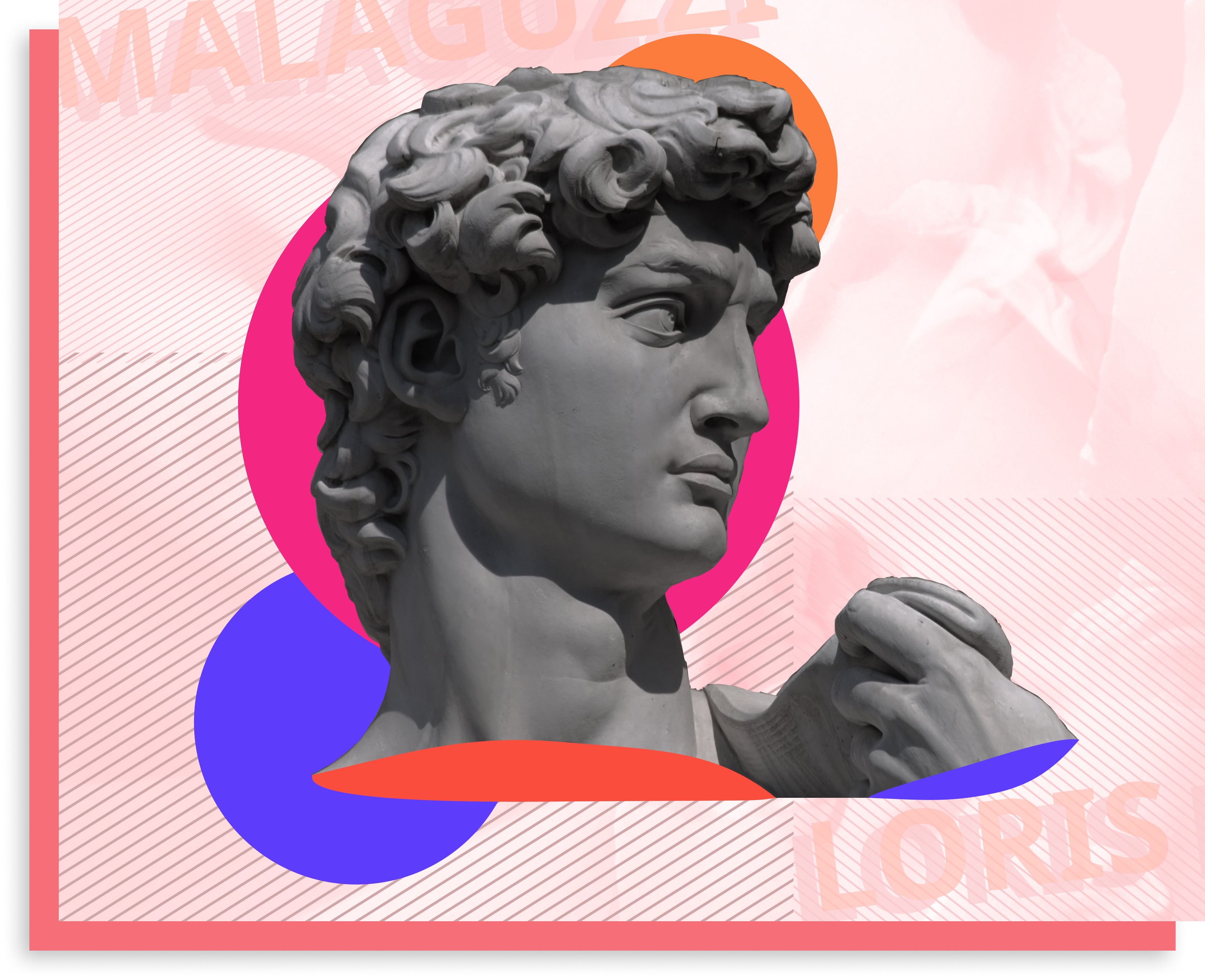 Imagen de estatua griega con fondo rosa